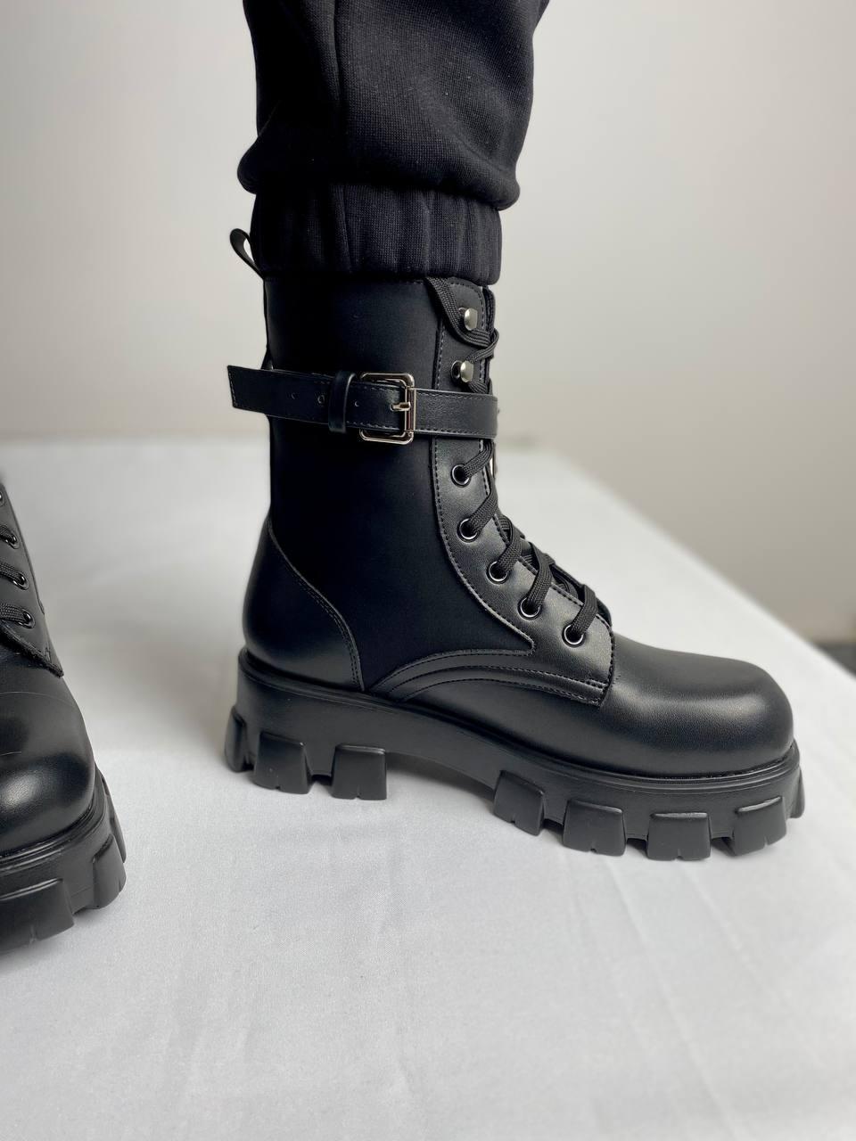 Prada Leather Boots Nylon Pouch Black 5