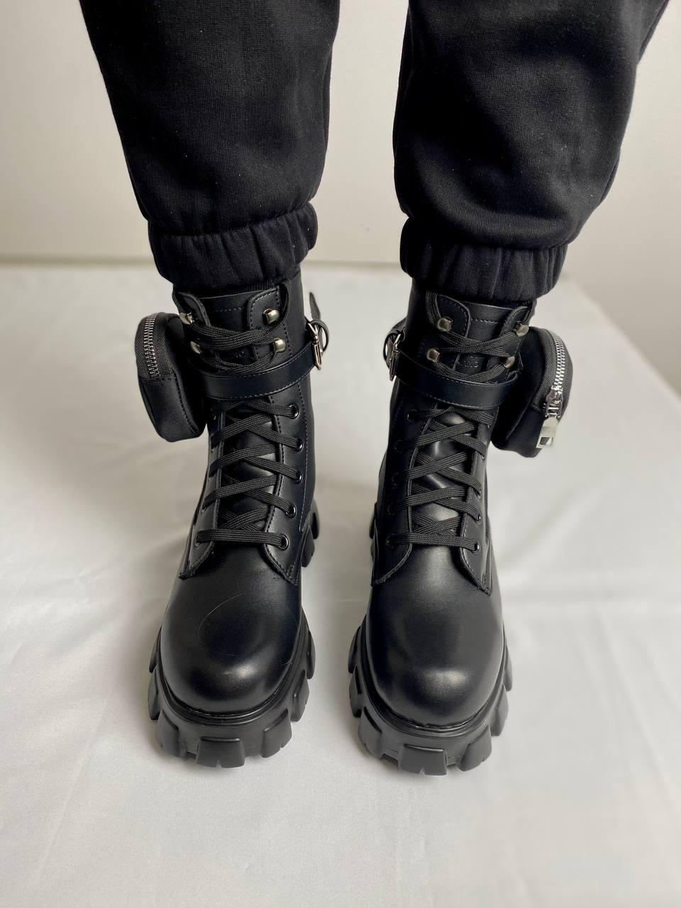 Prada Leather Boots Nylon Pouch Black 5