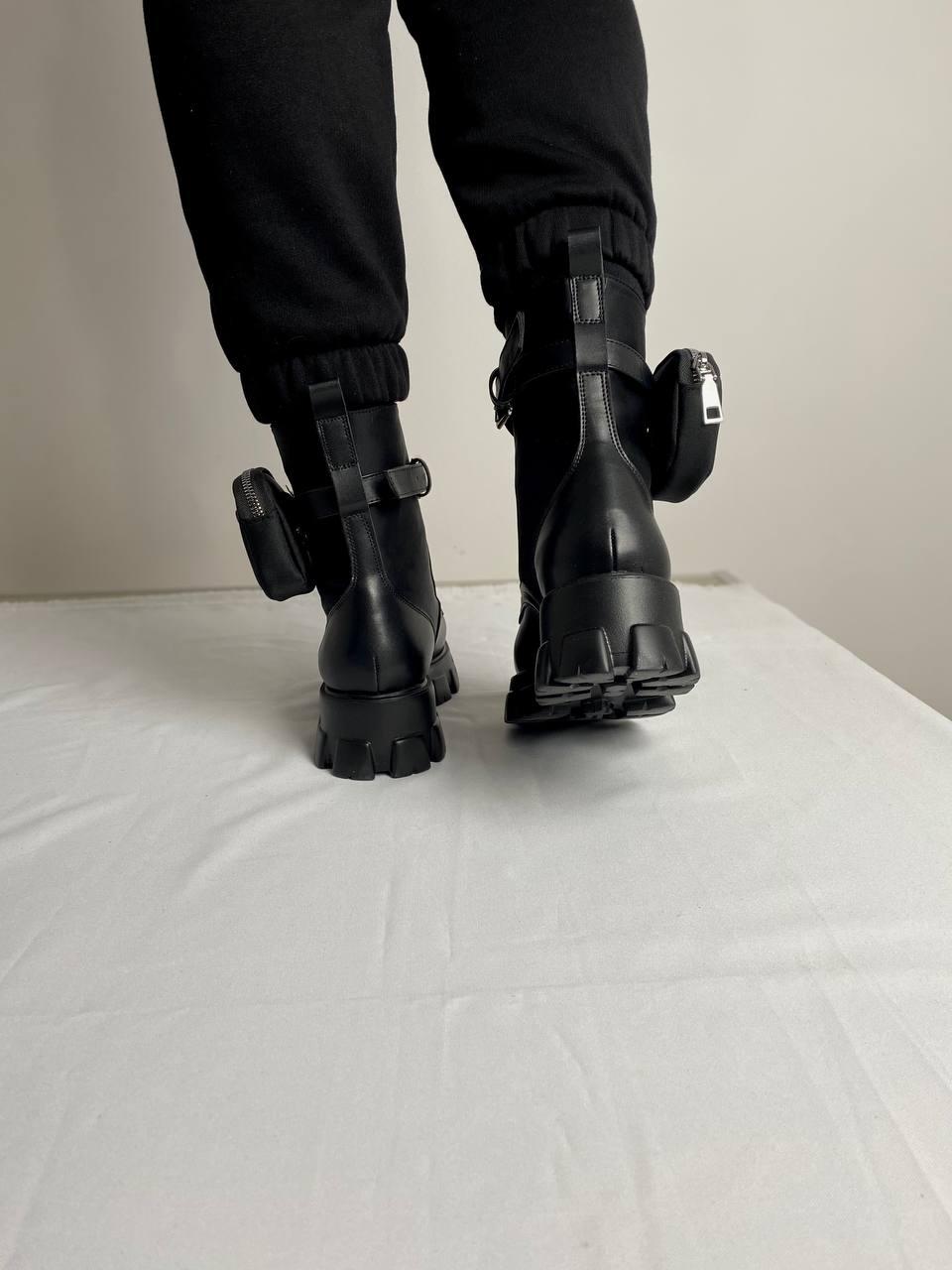 Prada Leather Boots Nylon Pouch Black 5
