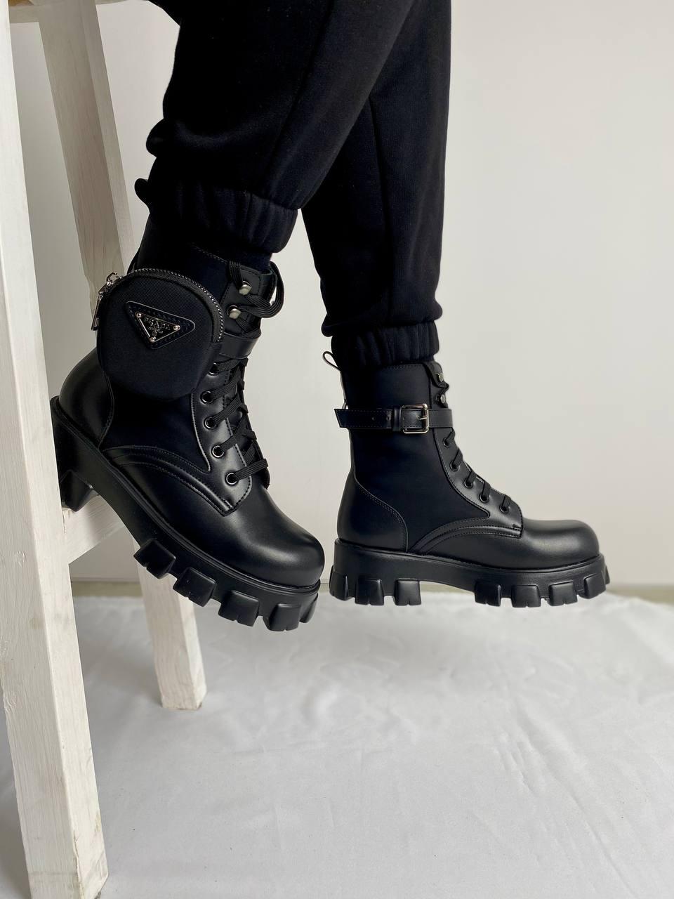 Prada Leather Boots Nylon Pouch Black 5