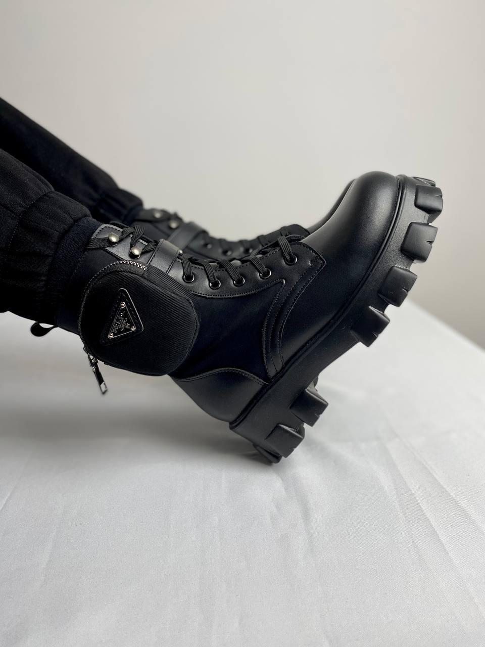 Prada Leather Boots Nylon Pouch Black 5