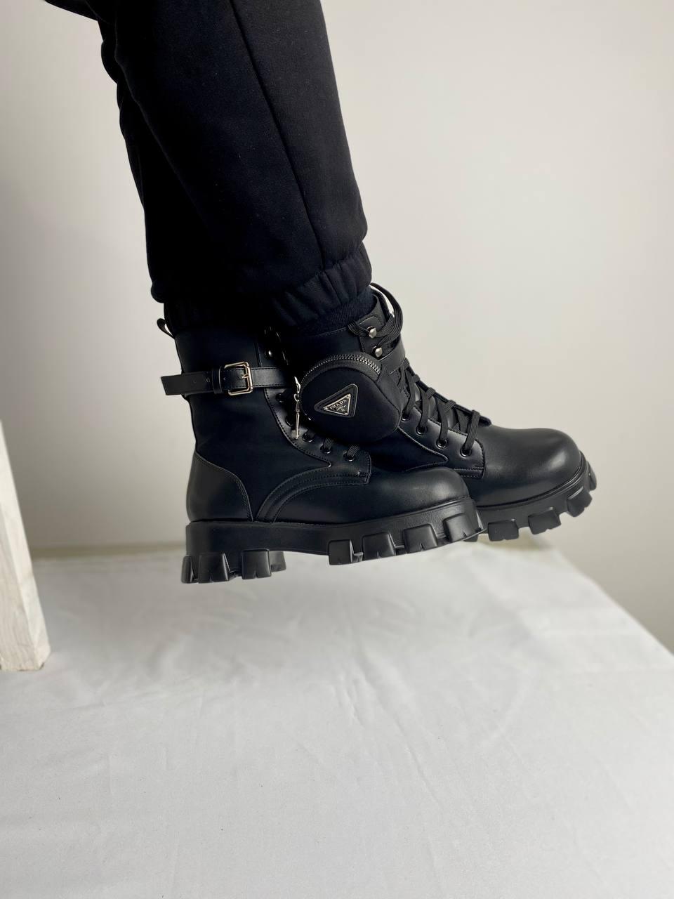 Prada Leather Boots Nylon Pouch Black 5