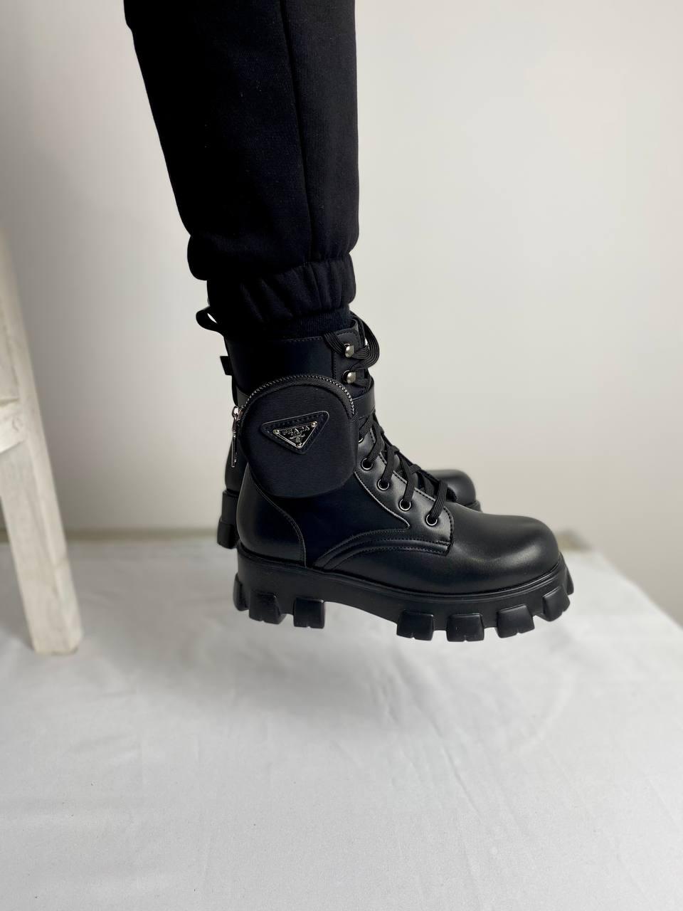 Prada Leather Boots Nylon Pouch Black 5