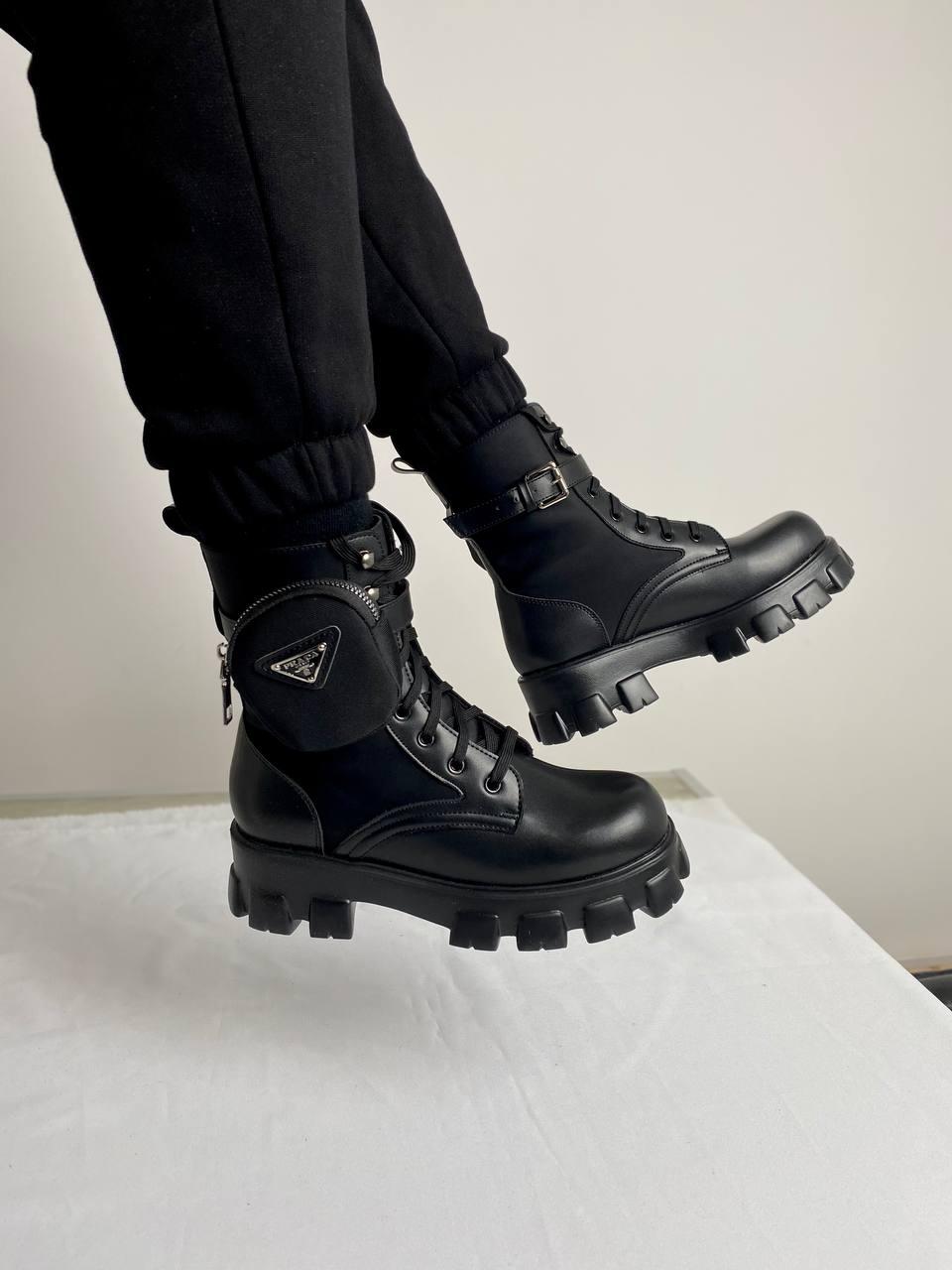 Prada Leather Boots Nylon Pouch Black 5