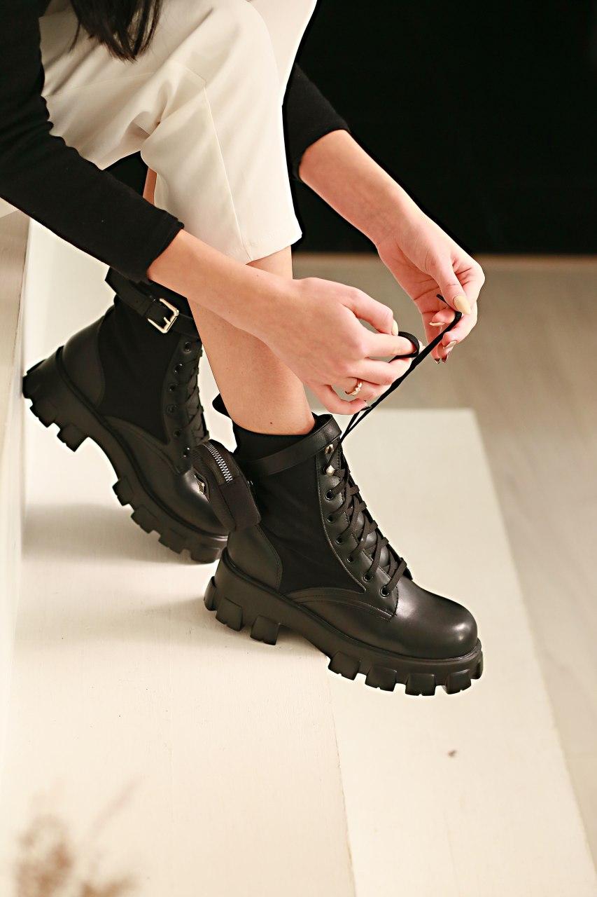 Prada Leather Boots Nylon Pouch Black 5