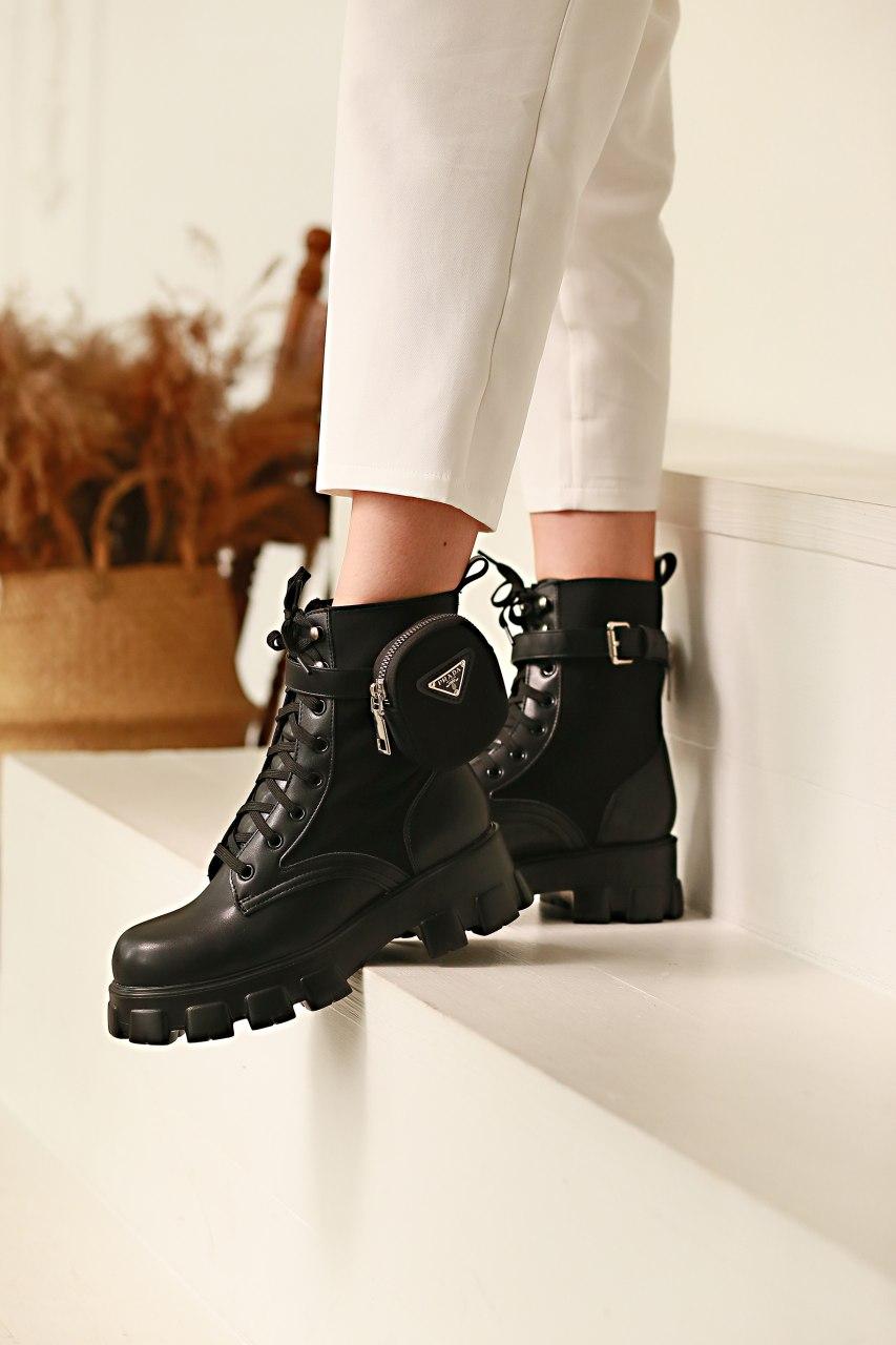 Prada Leather Boots Nylon Pouch Black 5