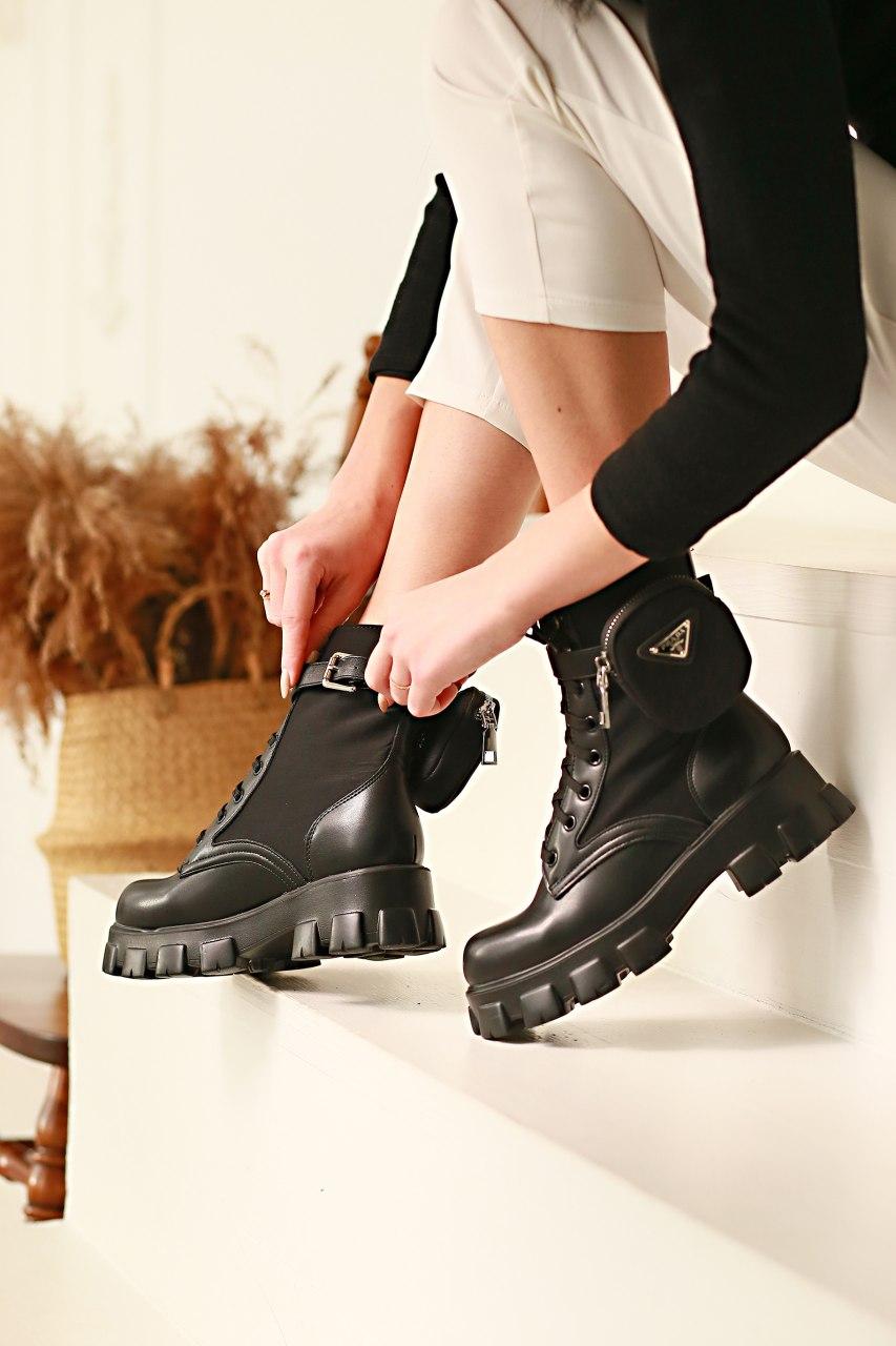 Prada Leather Boots Nylon Pouch Black 5