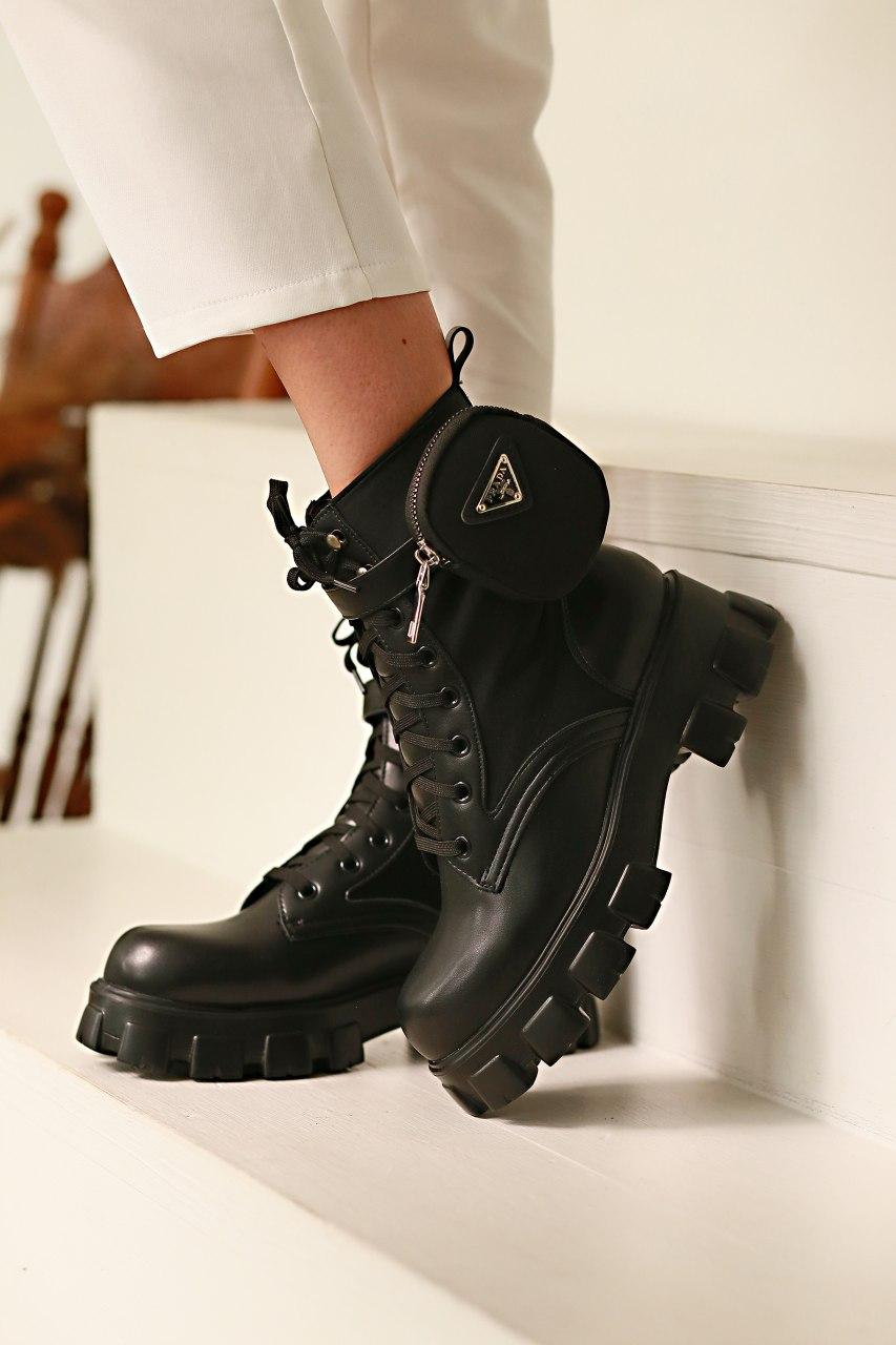 Prada Leather Boots Nylon Pouch Black 5