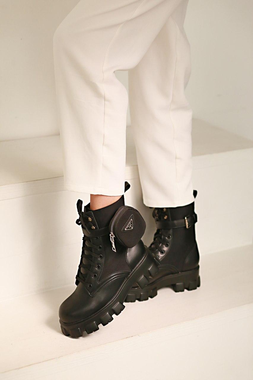 Prada Leather Boots Nylon Pouch Black 5