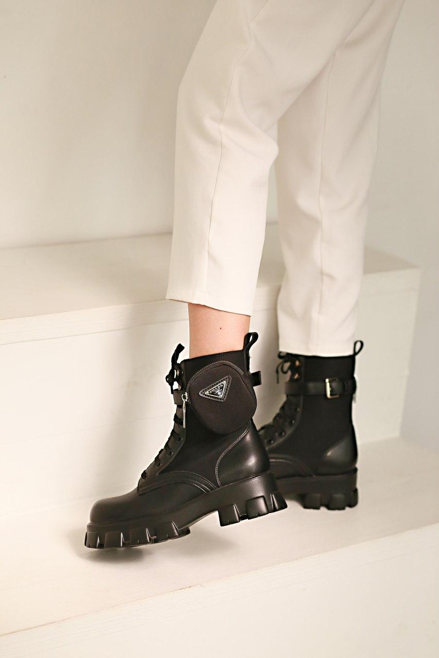 Prada Leather Boots Nylon Pouch Black 5