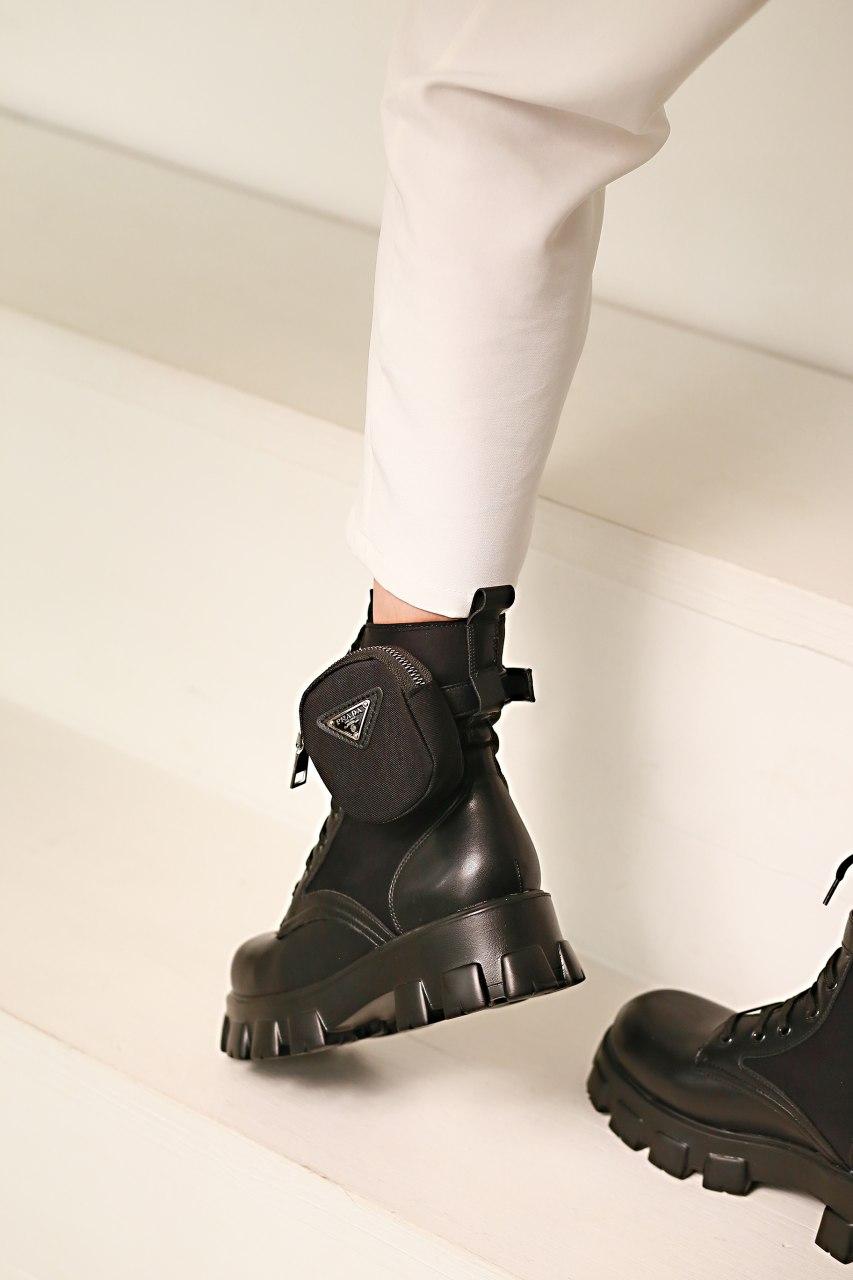 Prada Leather Boots Nylon Pouch Black 5