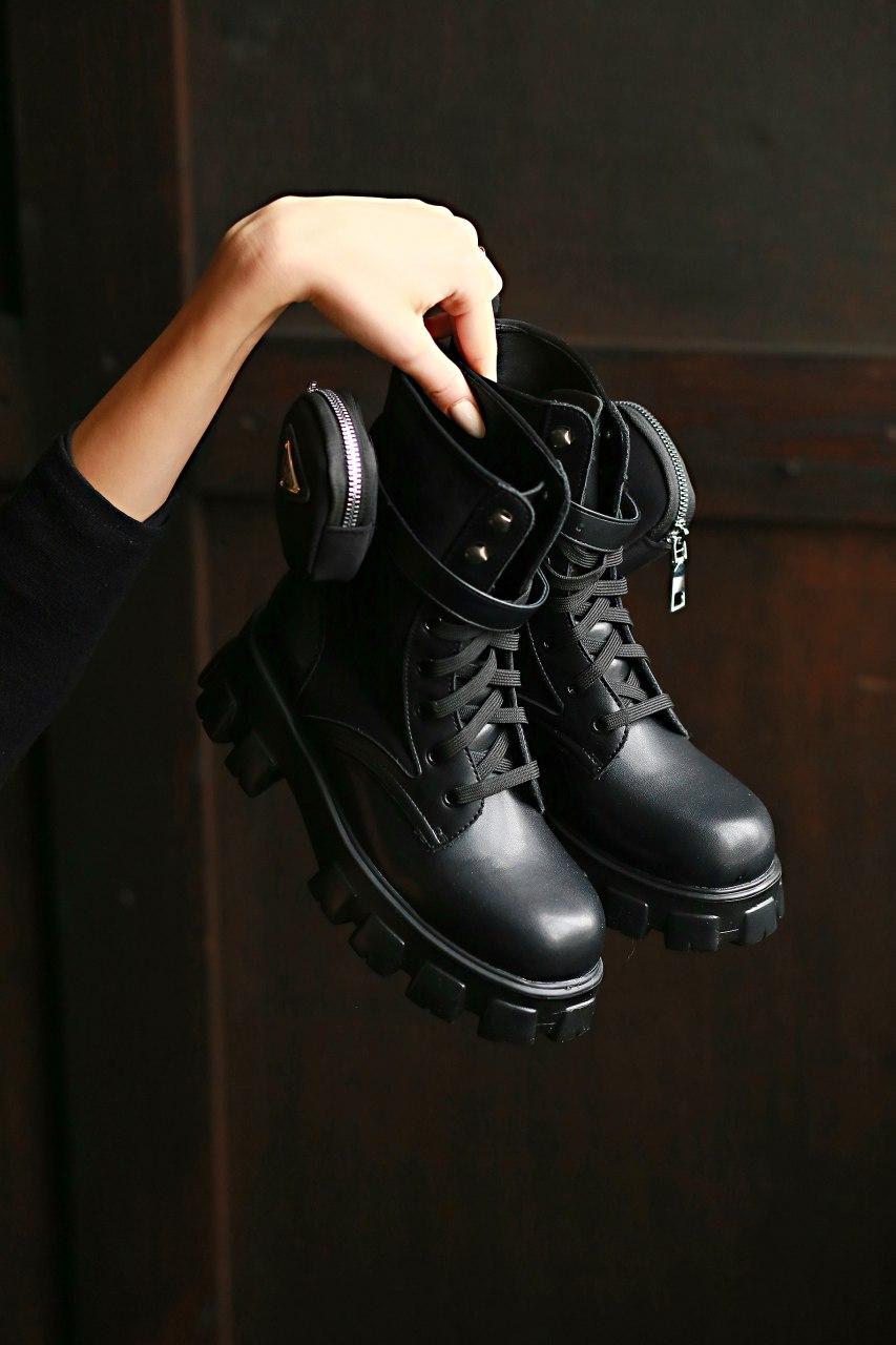 Prada Leather Boots Nylon Pouch Black 5