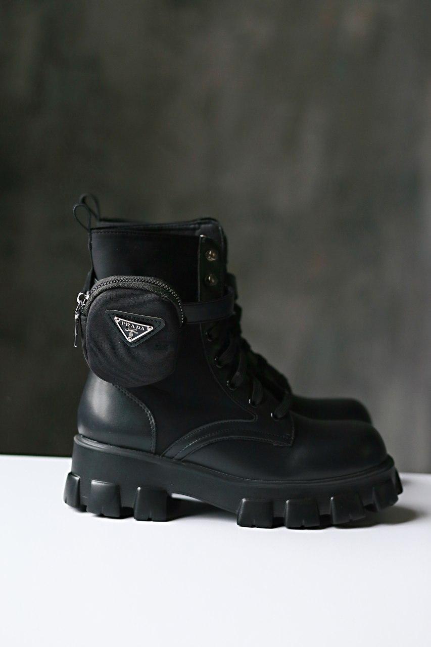 Prada Leather Boots Nylon Pouch Black 5