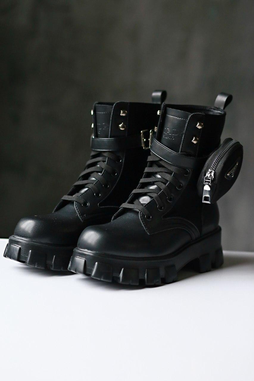 Prada Leather Boots Nylon Pouch Black 5
