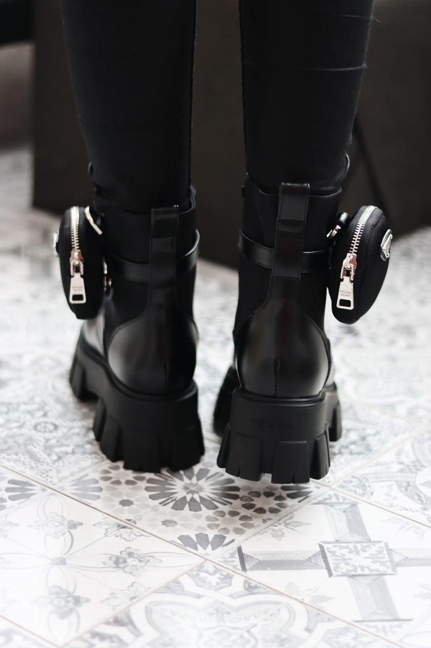 Prada Leather Boots Nylon Pouch Black 5