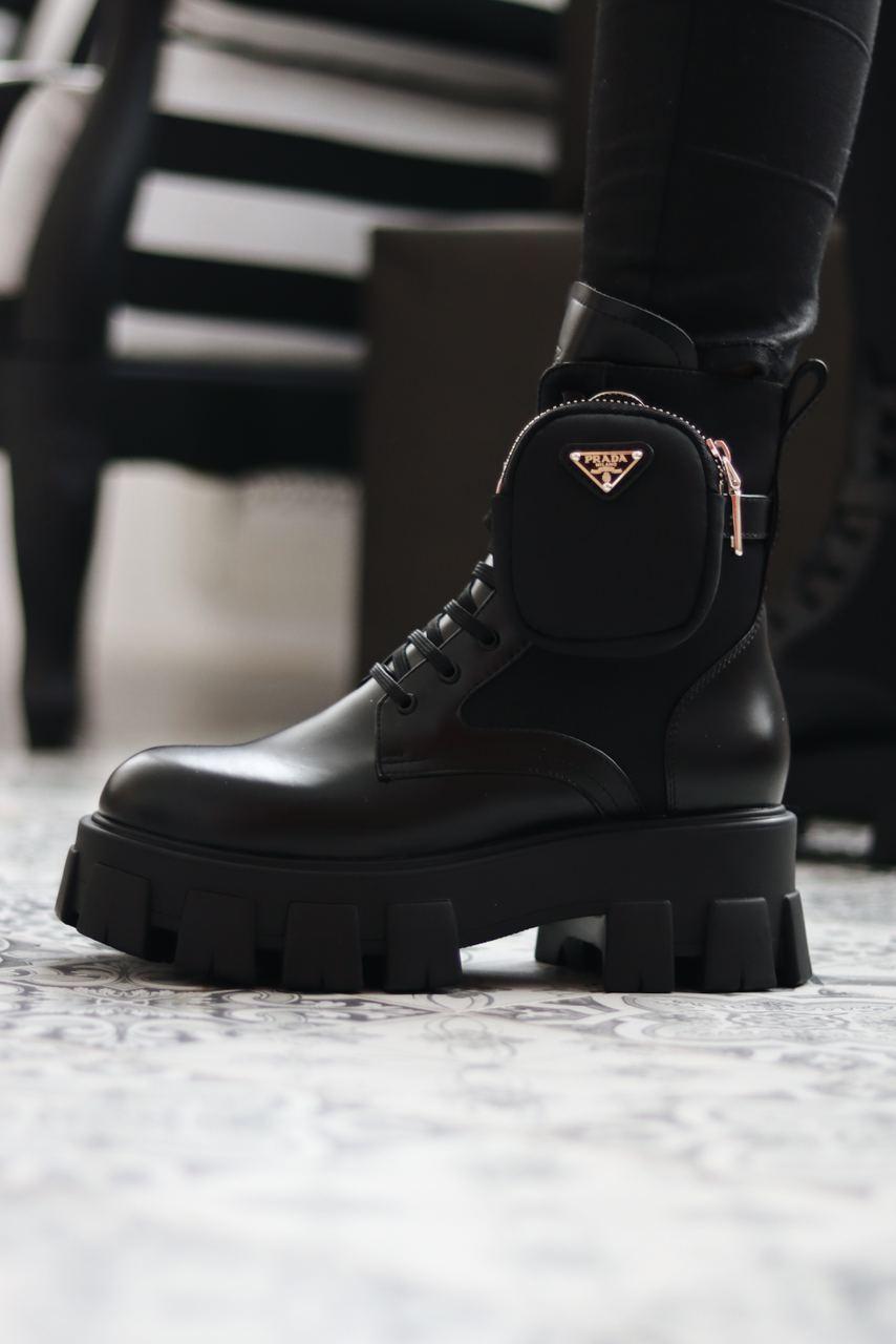 Prada Leather Boots Nylon Pouch Black 5