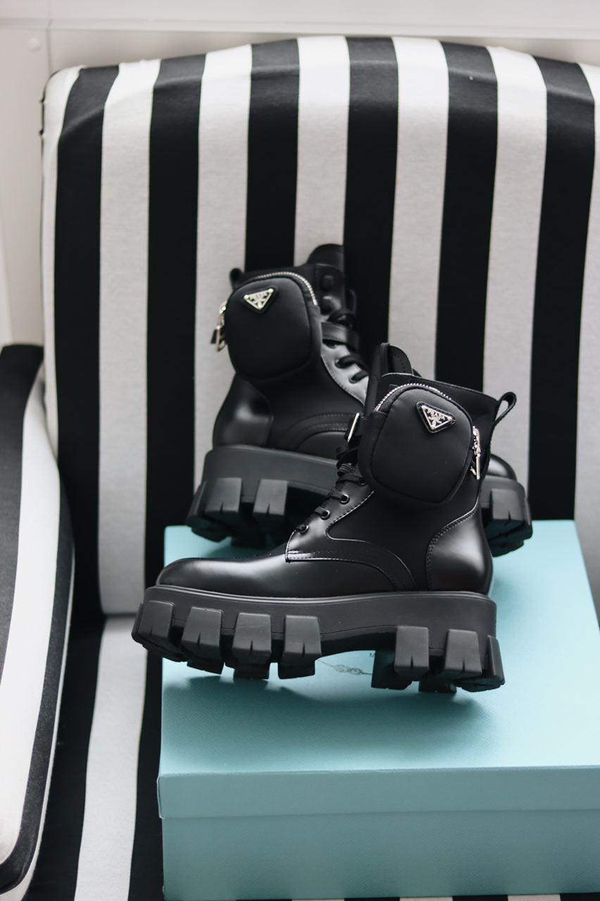 Prada Leather Boots Nylon Pouch Black 5