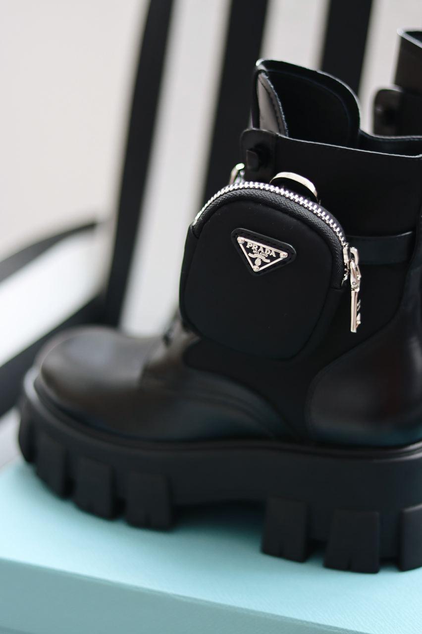 Prada Leather Boots Nylon Pouch Black 5