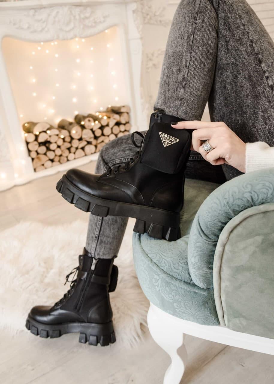 Prada Leather Boots Nylon Pouch Black