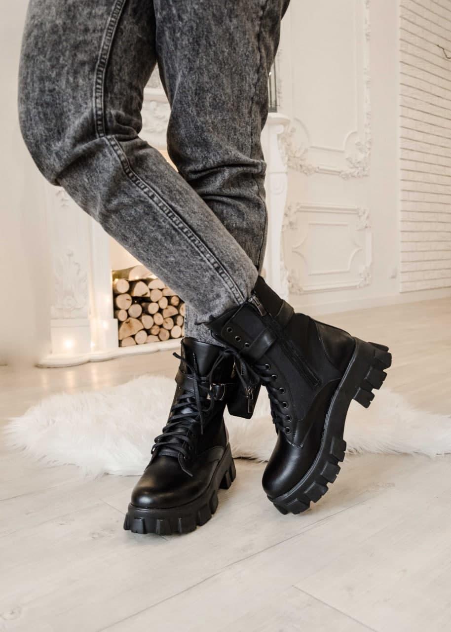 Prada Leather Boots Nylon Pouch Black
