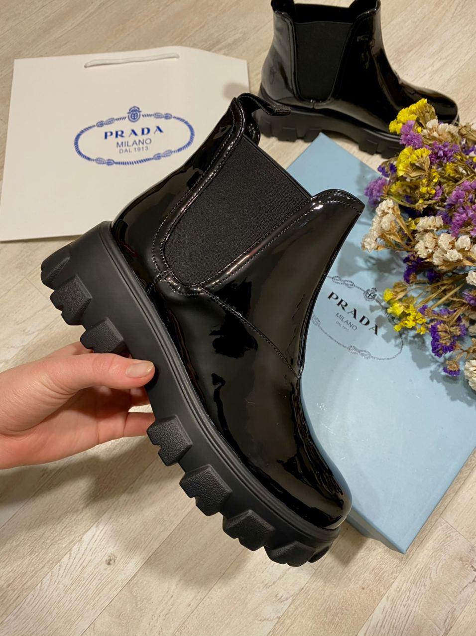 Prada Patent Leather Beatle Boots Black