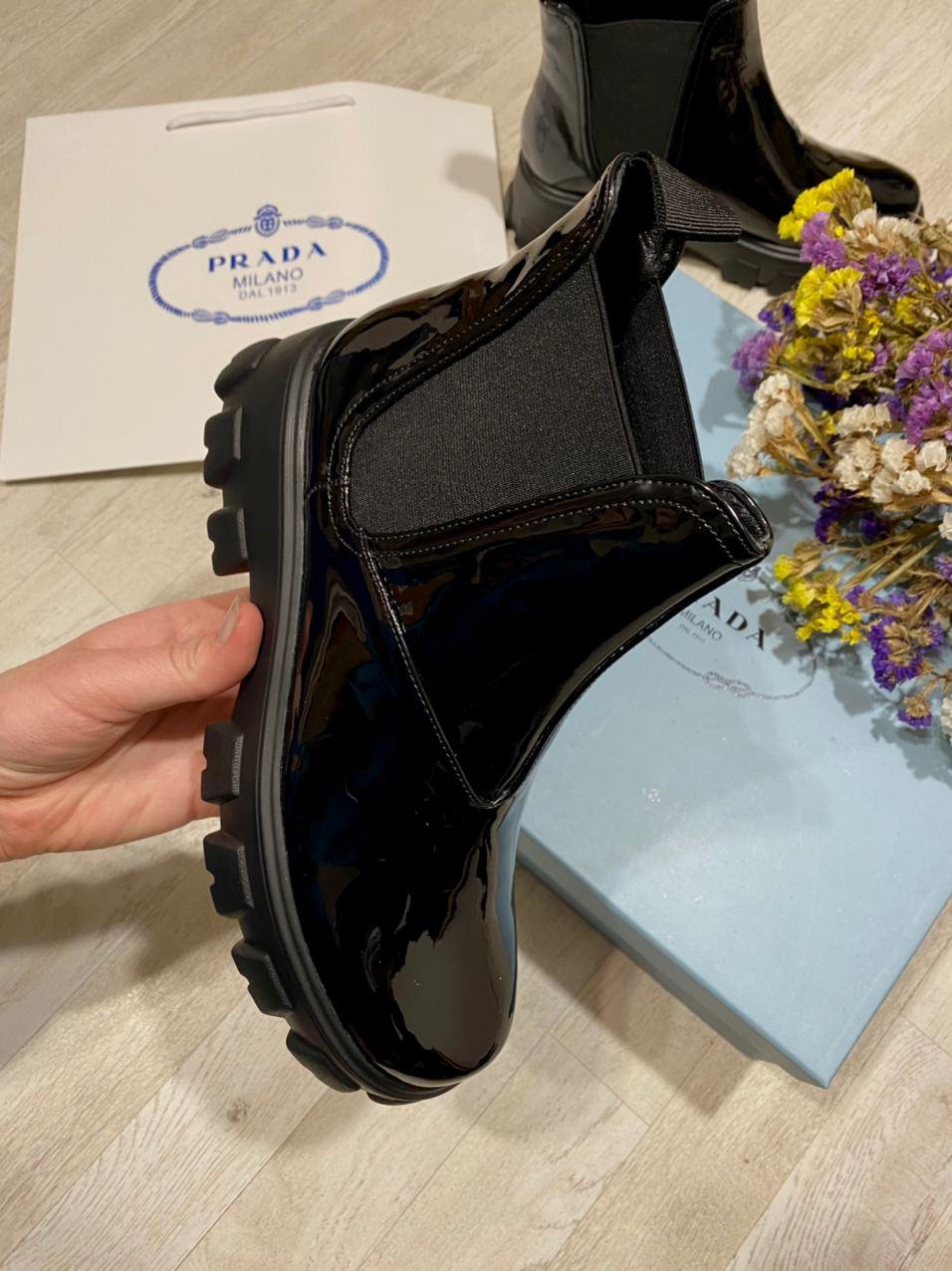 Prada Patent Leather Beatle Boots Black