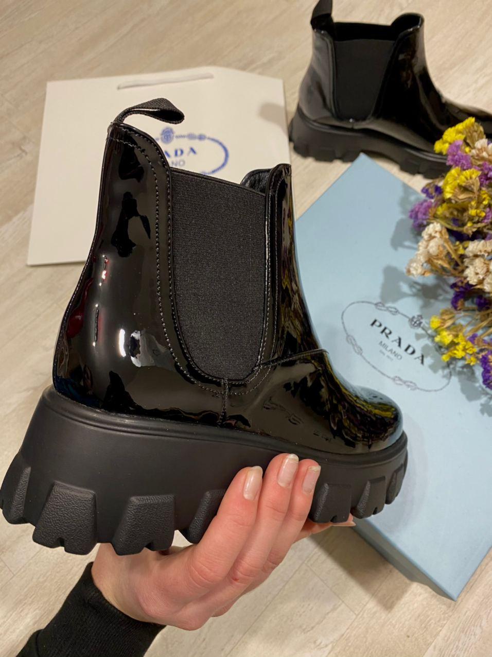 Prada Patent Leather Beatle Boots Black