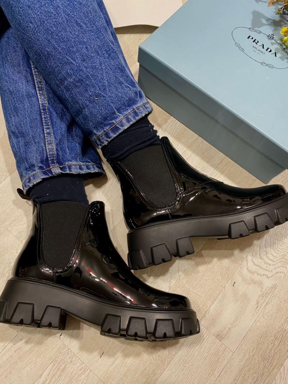 Prada Patent Leather Beatle Boots Black