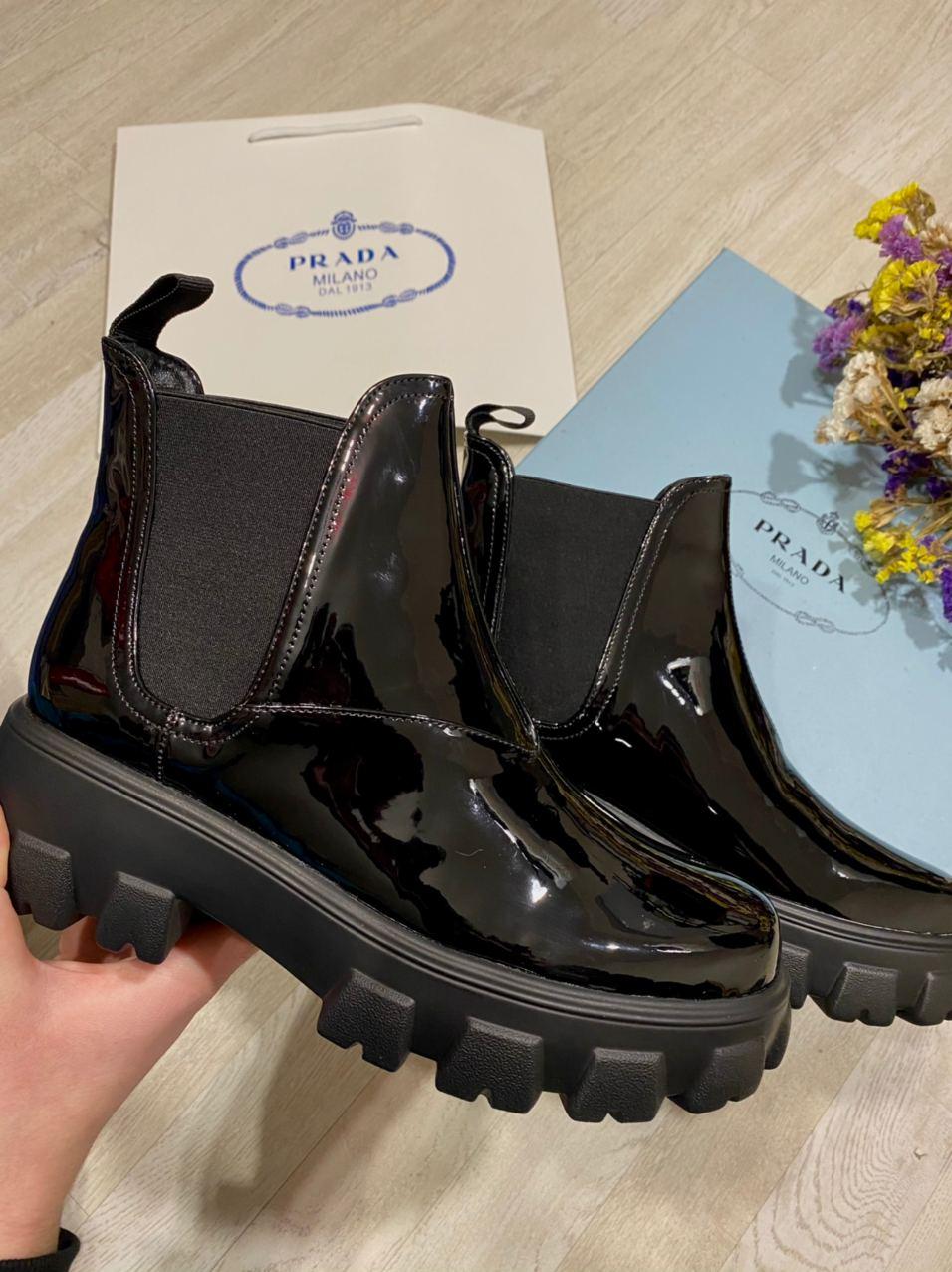 Prada Patent Leather Beatle Boots Black