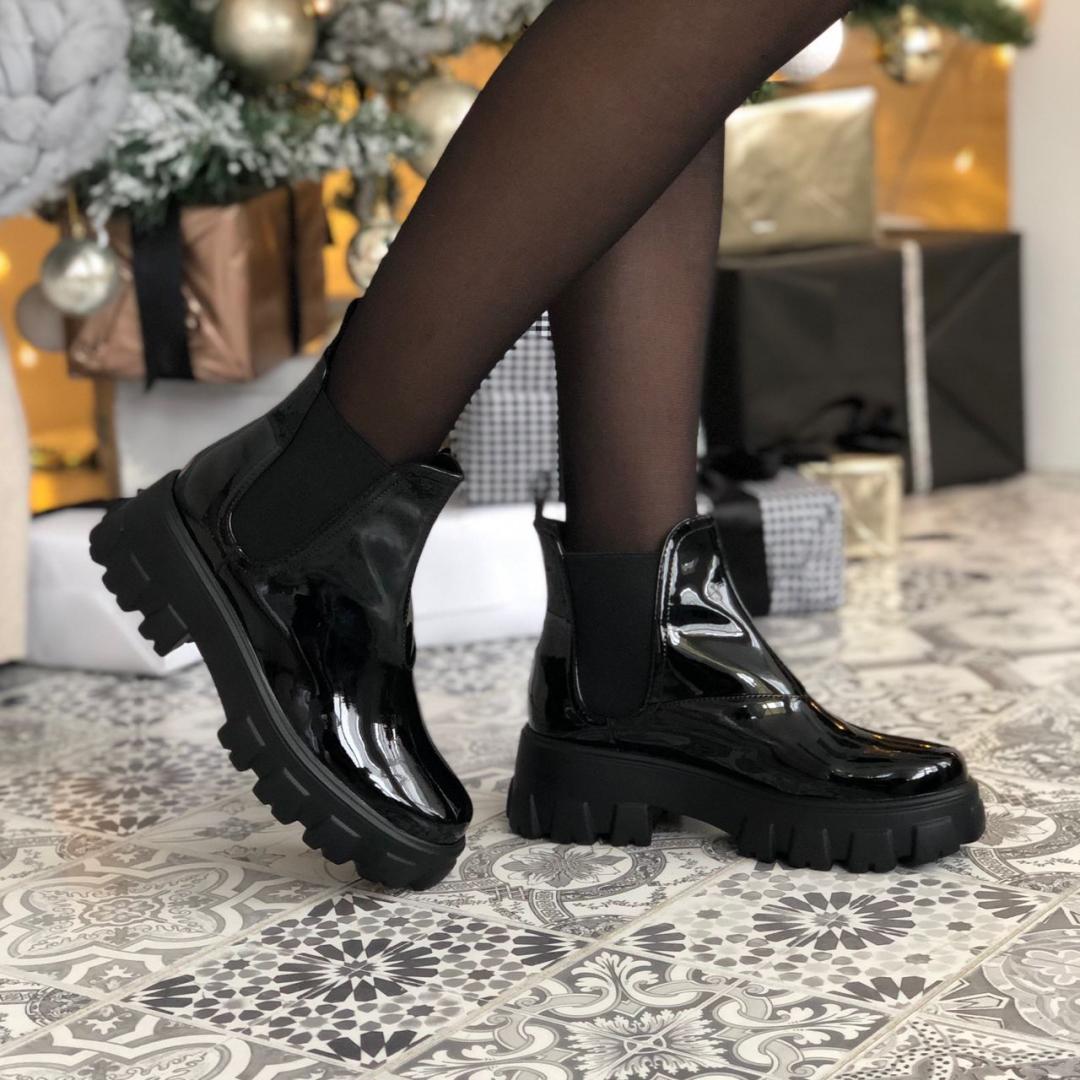 Prada Patent Leather Beatle Boots Fur Black