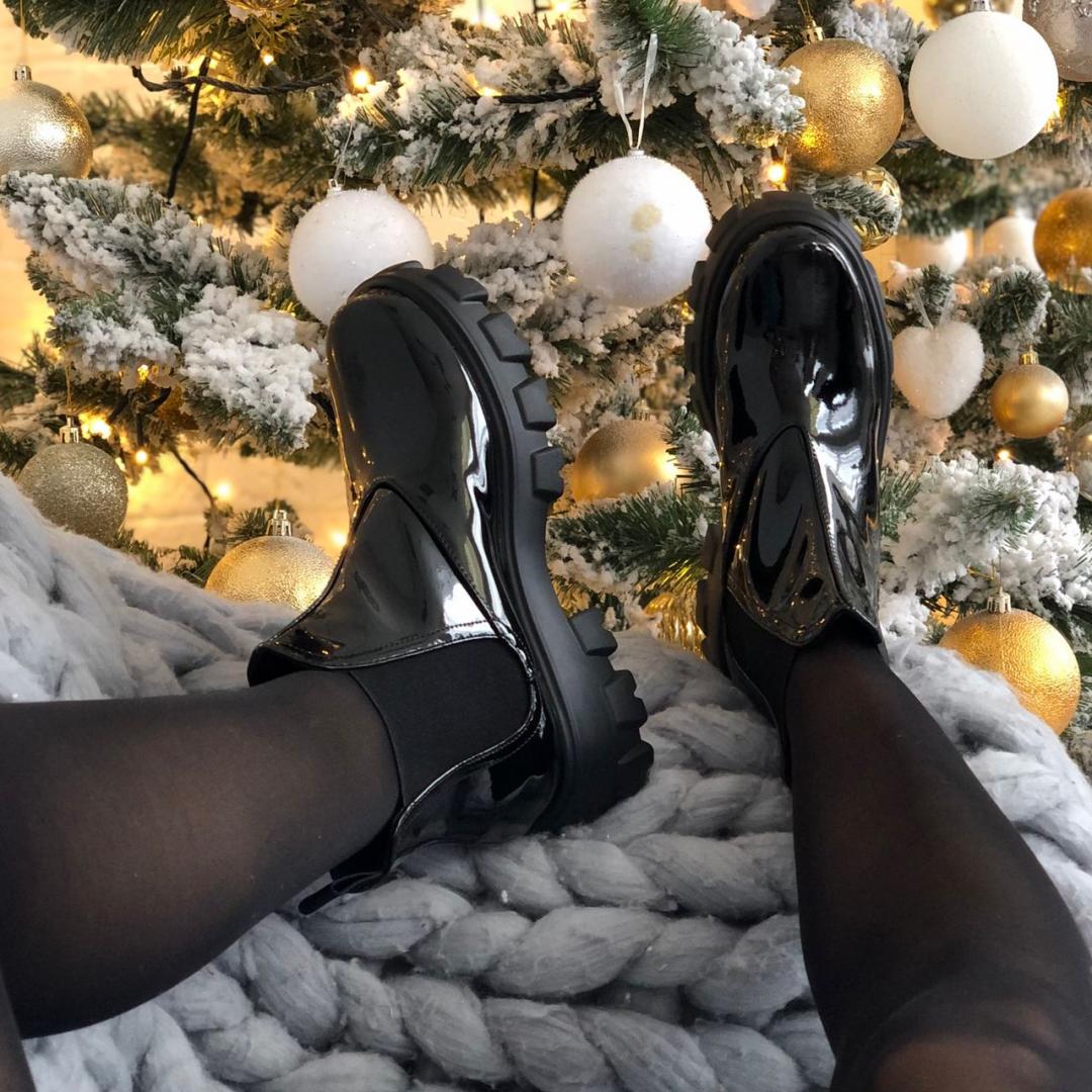 Prada Patent Leather Beatle Boots Fur Black