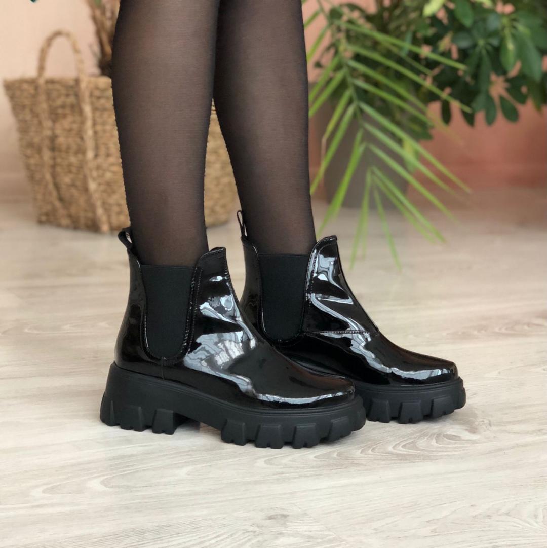Prada Patent Leather Beatle Boots Fur Black