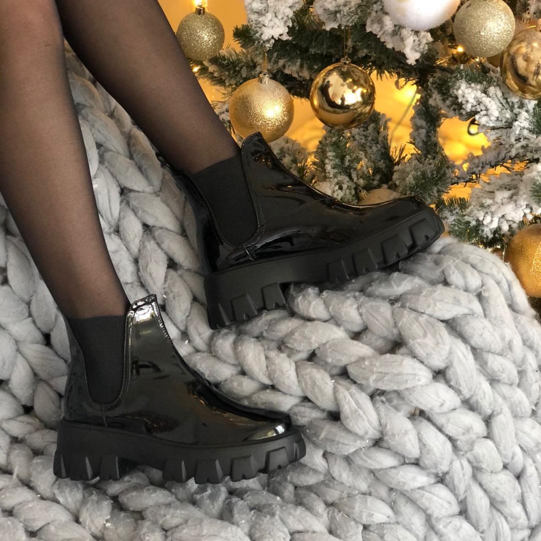 Prada Patent Leather Beatle Boots Fur Black