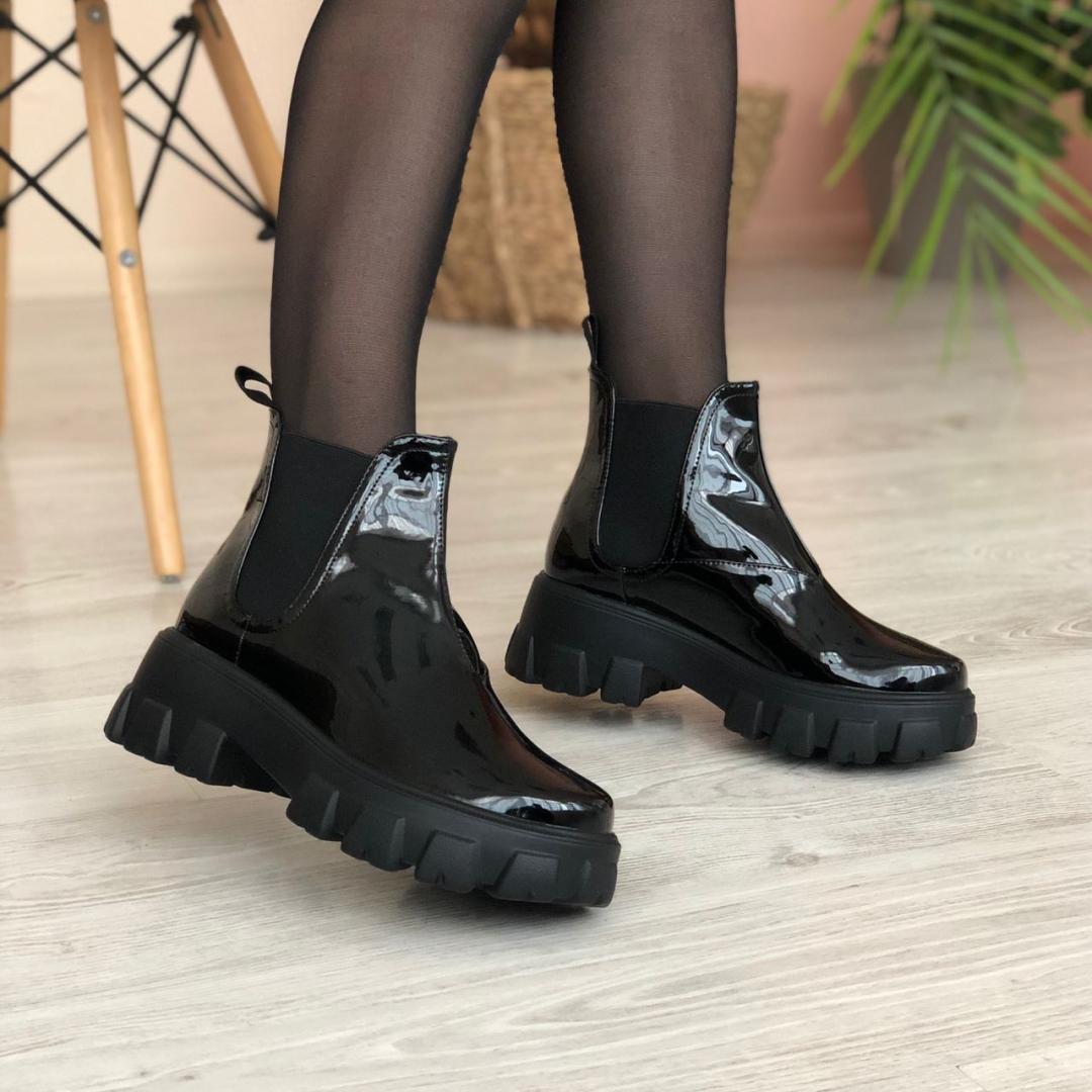 Prada Patent Leather Beatle Boots Fur Black