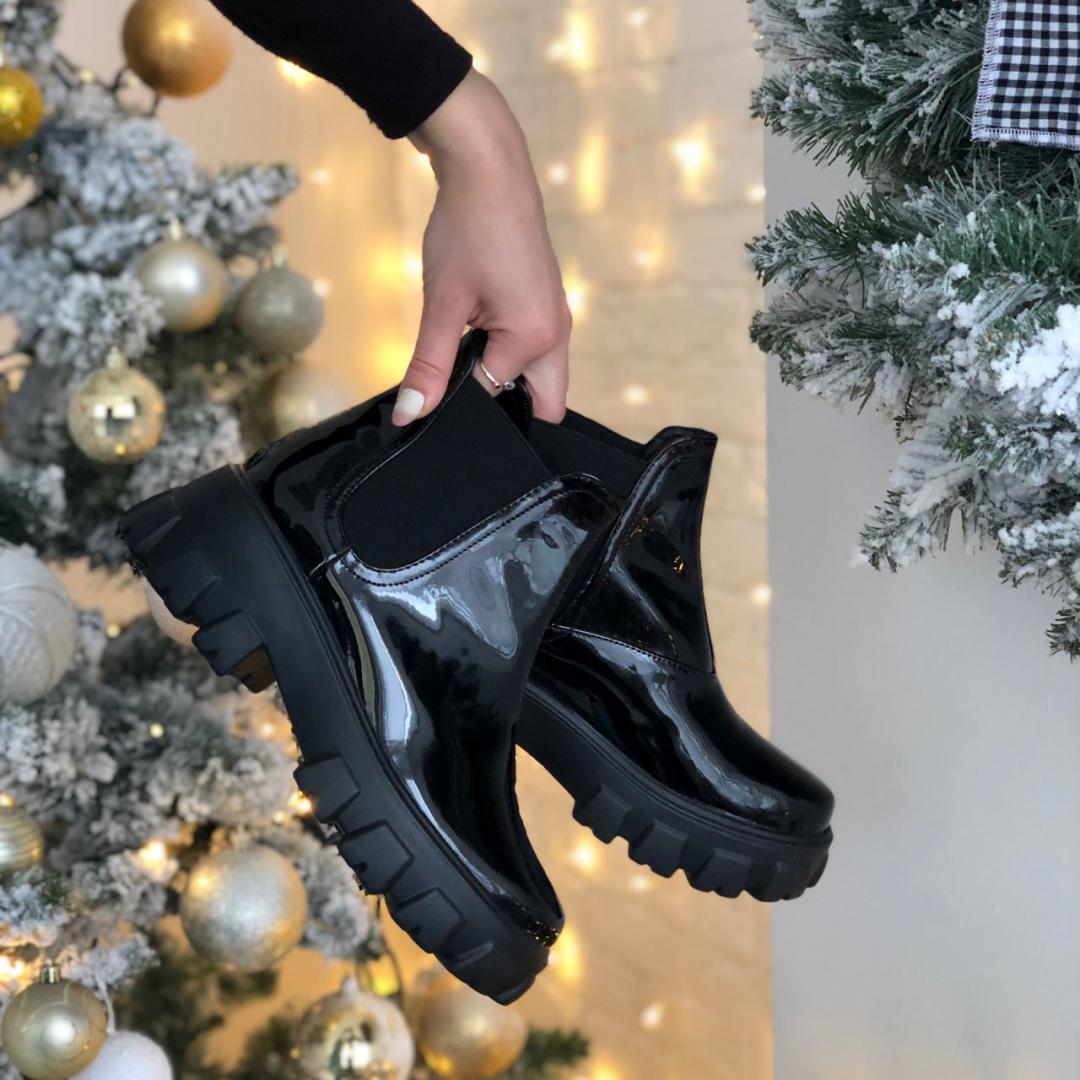 Prada Patent Leather Beatle Boots Fur Black