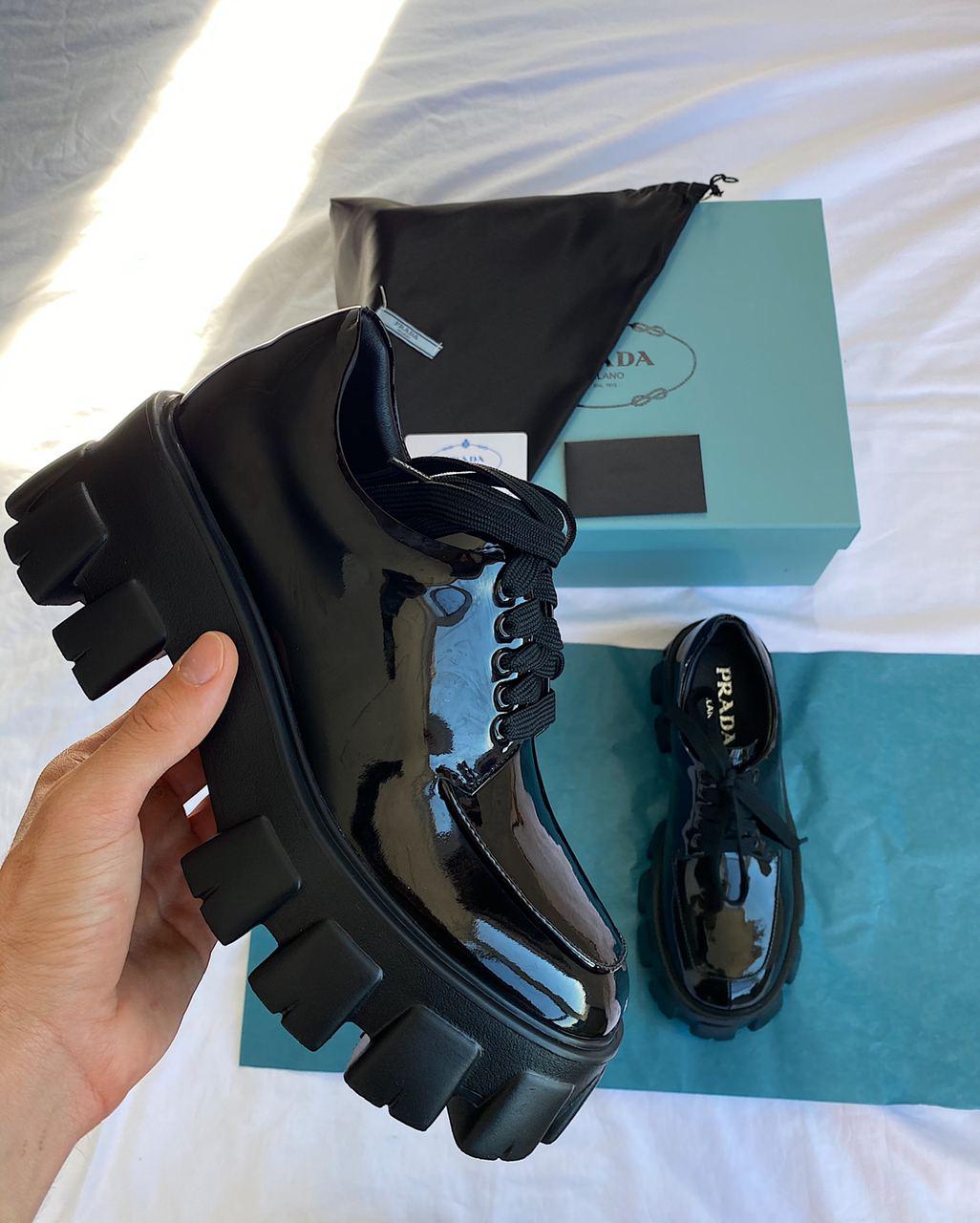 Prada Low Patent Boots Black