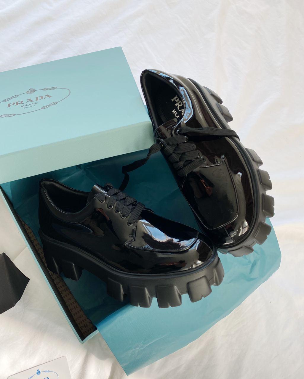 Prada Low Patent Boots Black