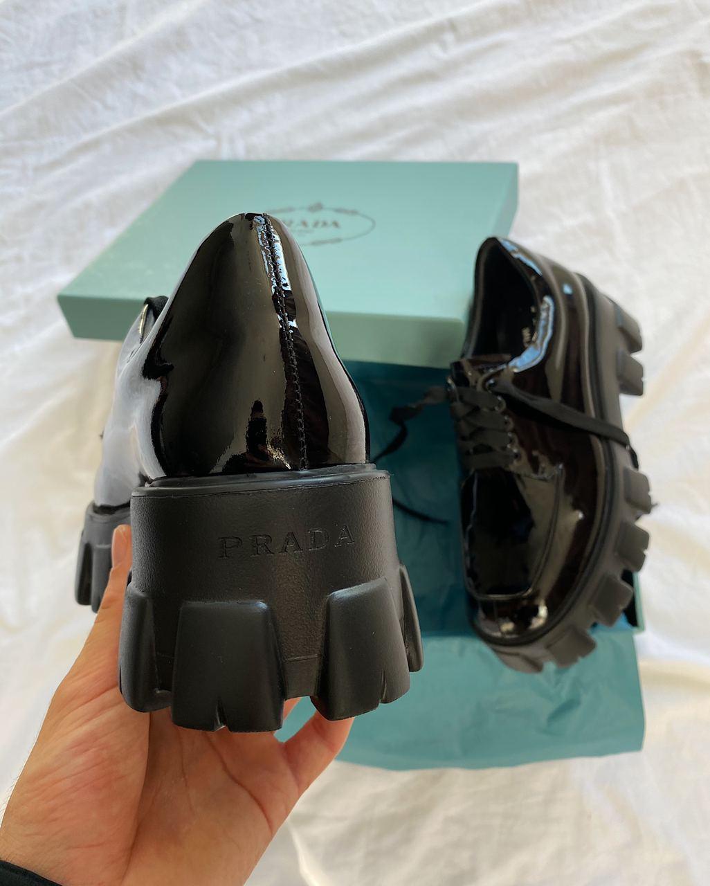 Prada Low Patent Boots Black