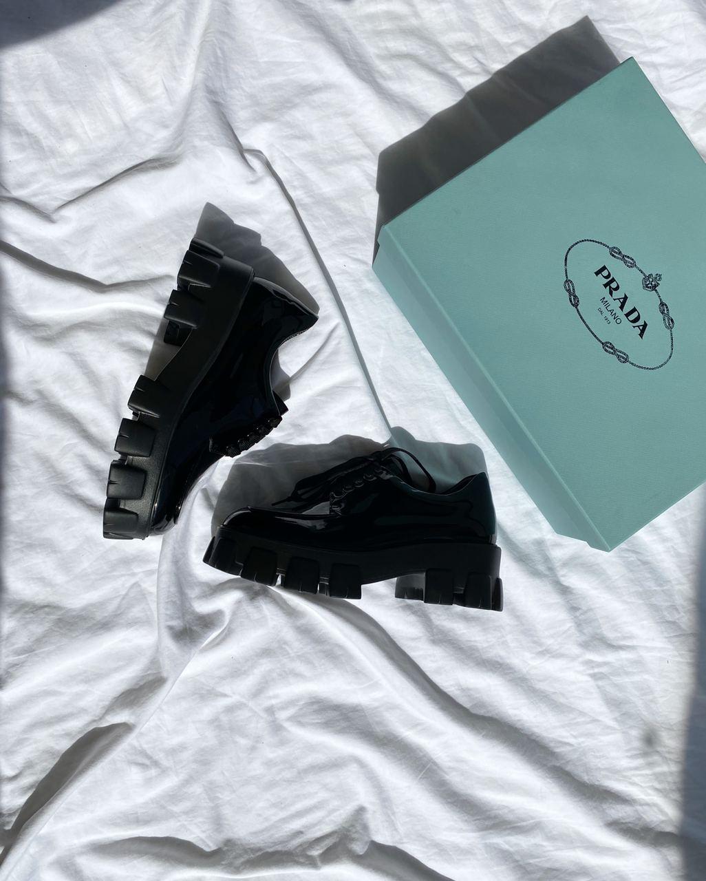 Prada Low Patent Boots Black