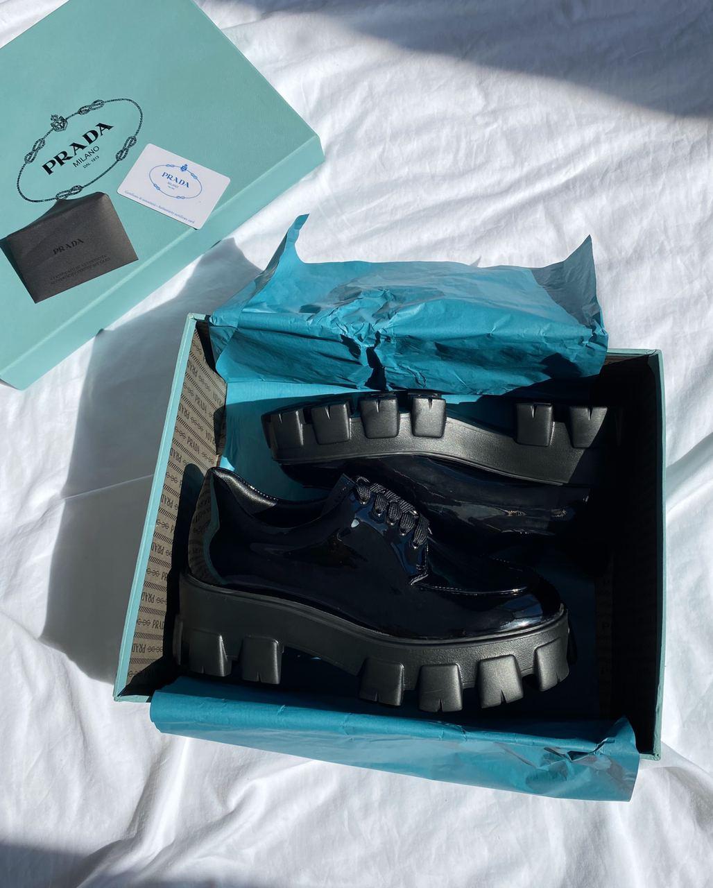 Prada Low Patent Boots Black