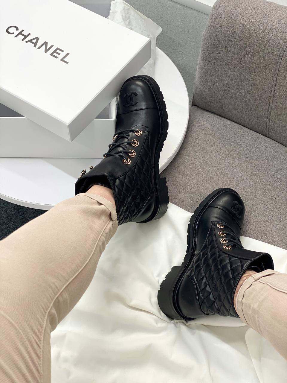 Chanel Lace-up Boots Black