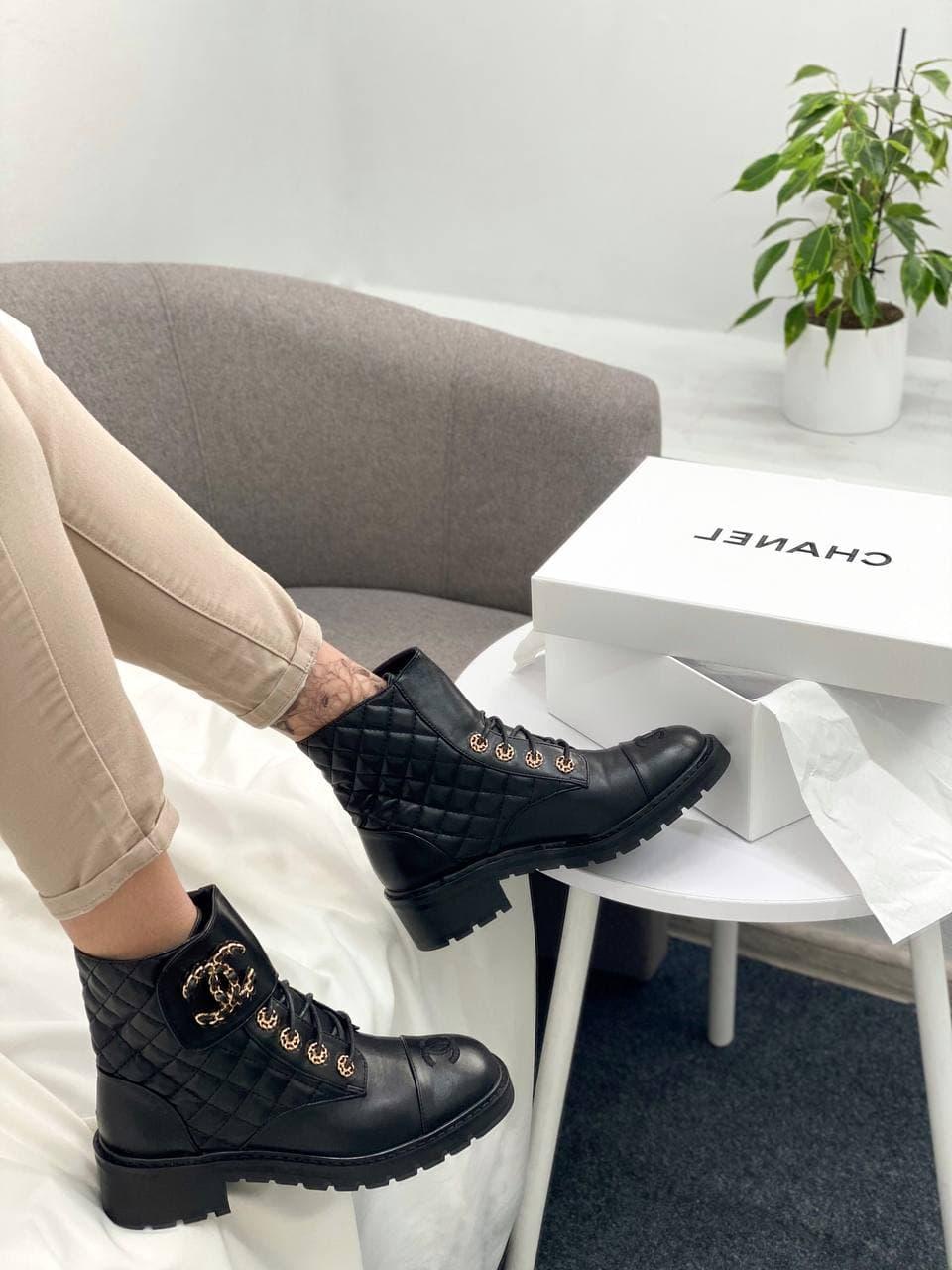 Chanel Lace-up Boots Black