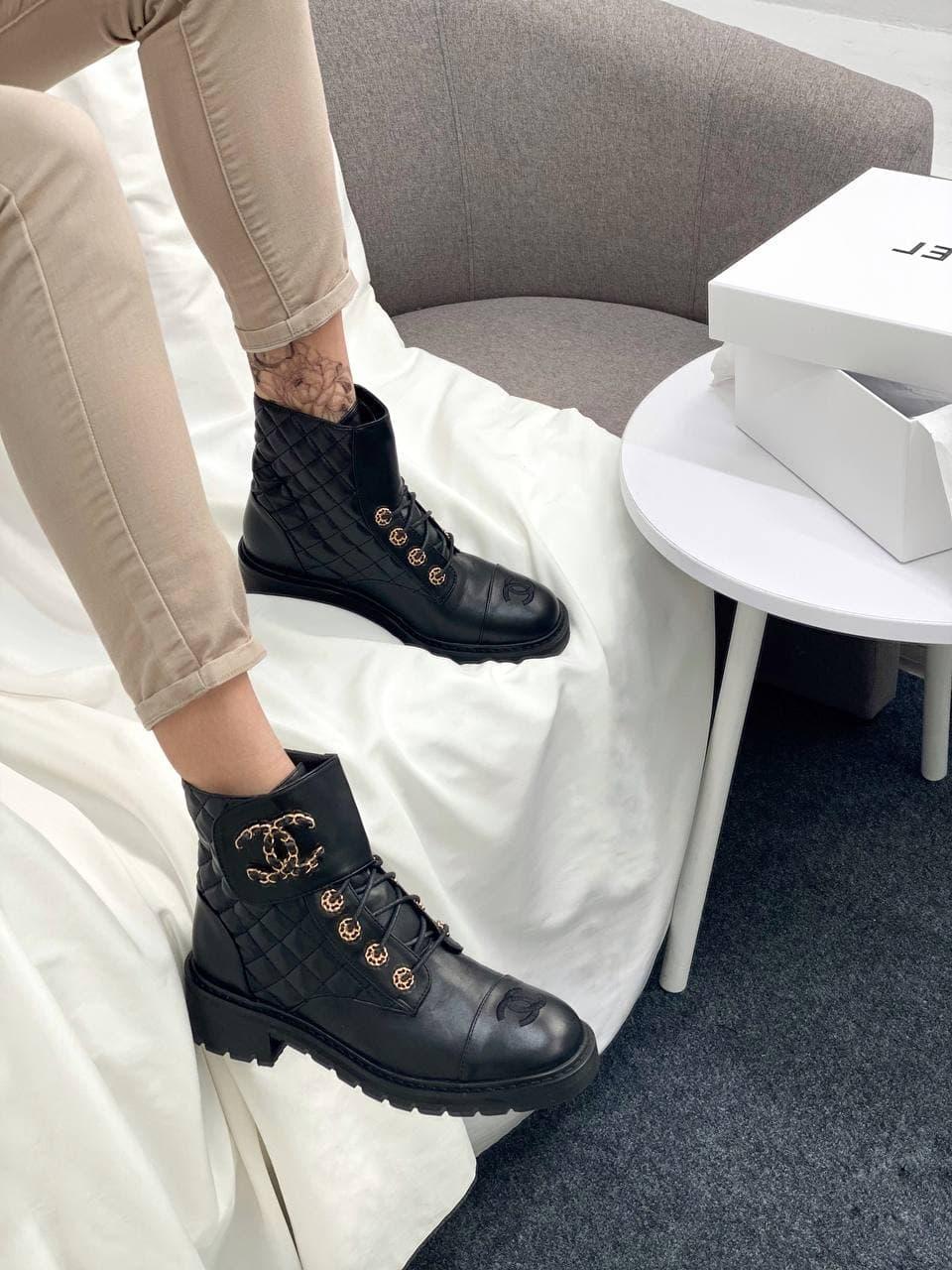 Chanel Lace-up Boots Black