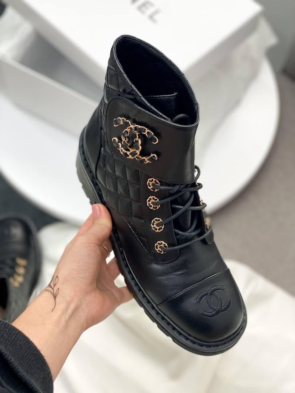 Chanel Lace-up Boots Black