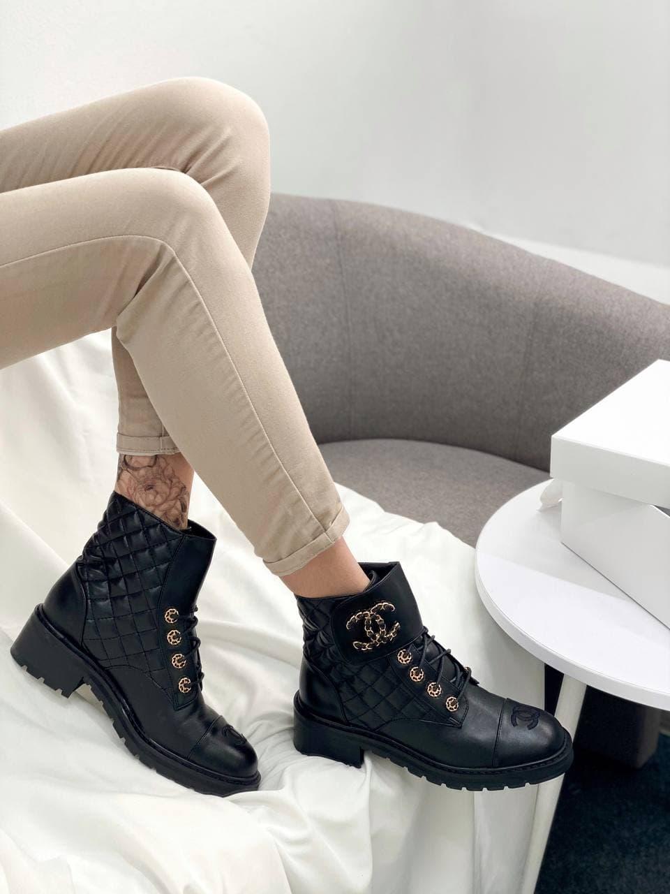Chanel Lace-up Boots Black