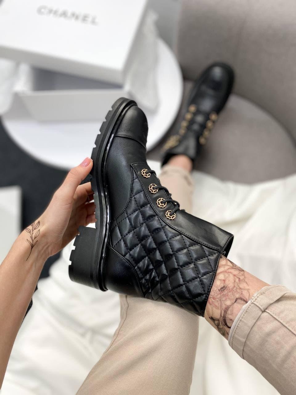 Chanel Lace-up Boots Black