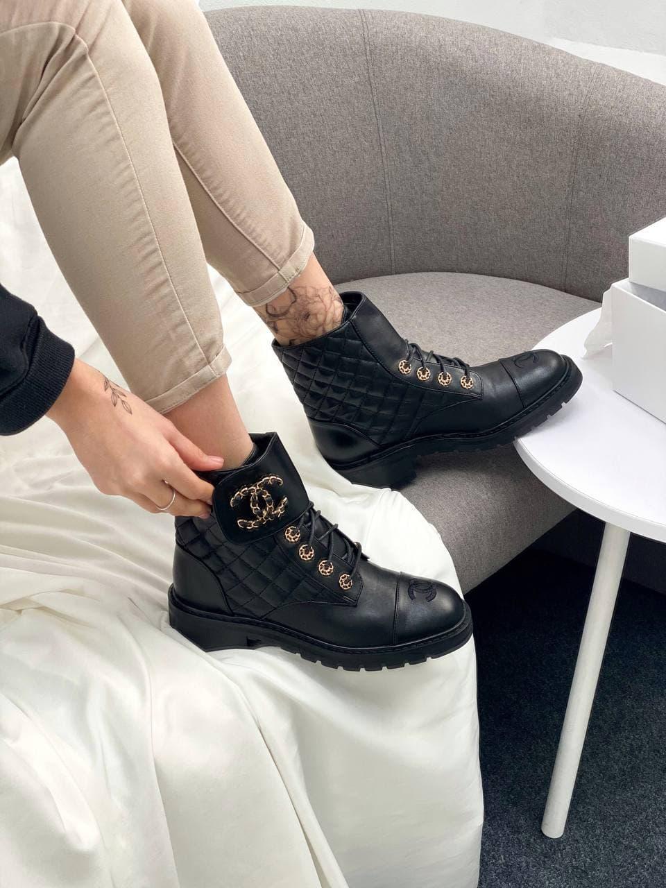Chanel Lace-up Boots Black