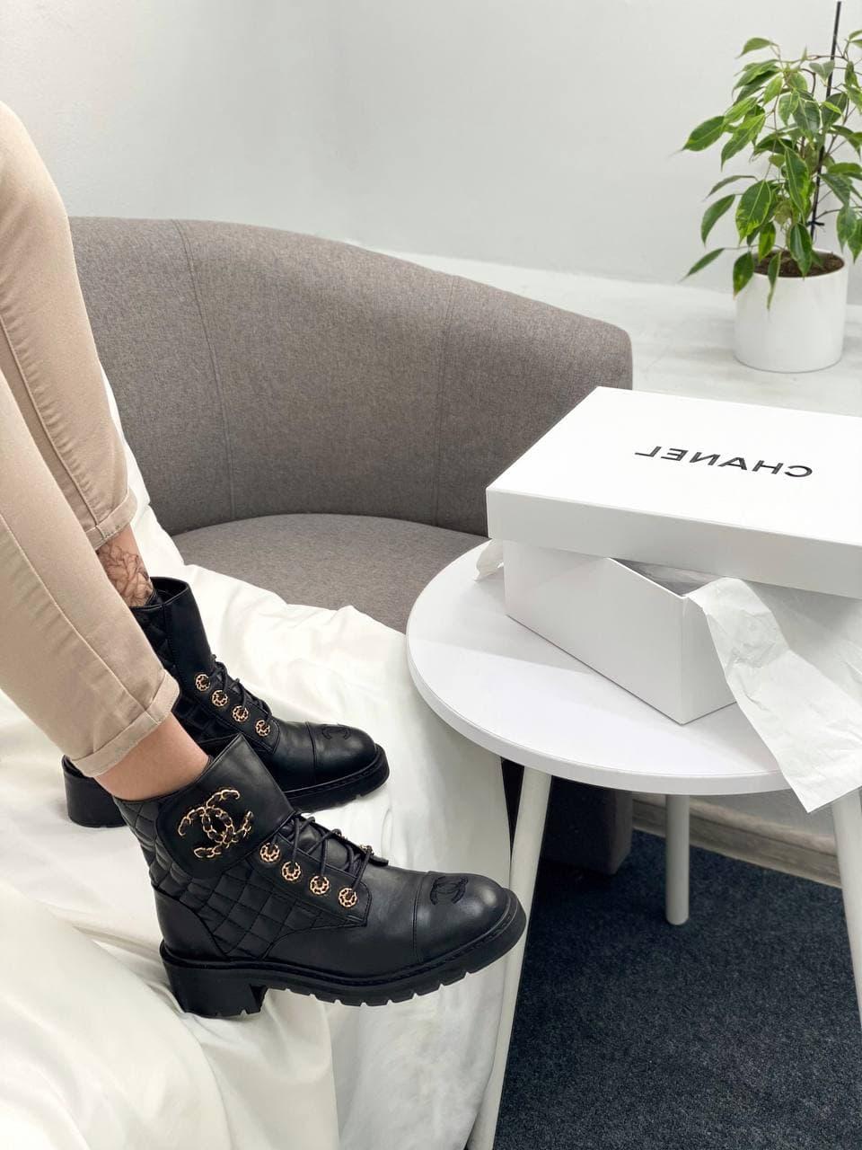 Chanel Lace-up Boots Black