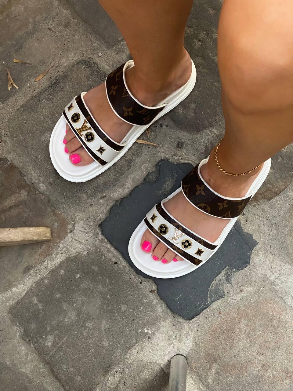 Louis Vuitton Slippers White Brown