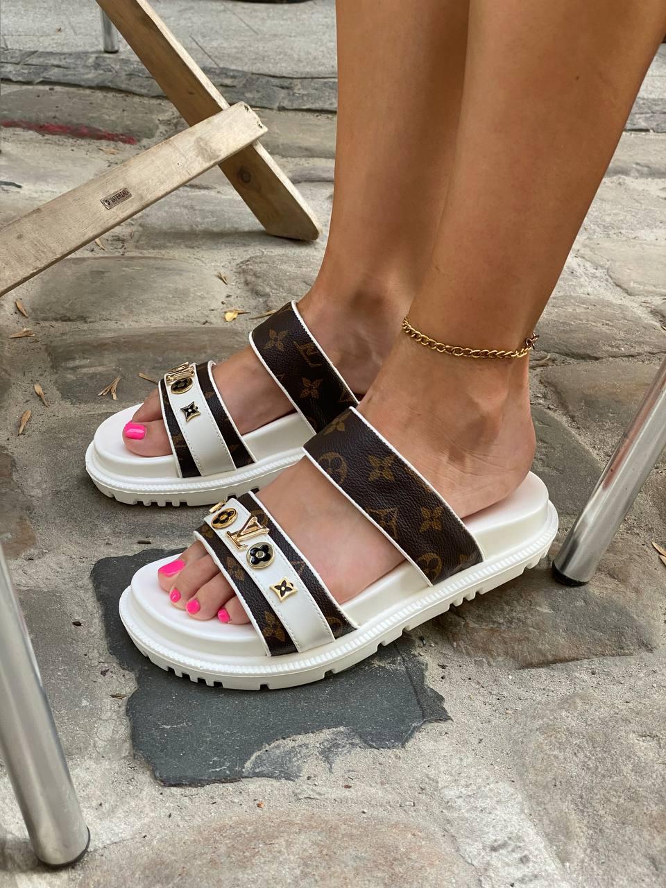 Louis Vuitton Slippers White Brown